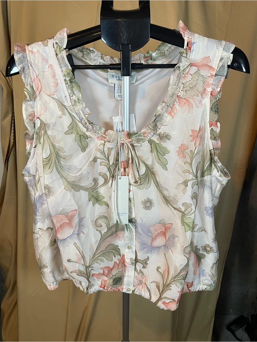 2-pc Set! Calypso St. Barth Floral Blouse with Skirt; size XL